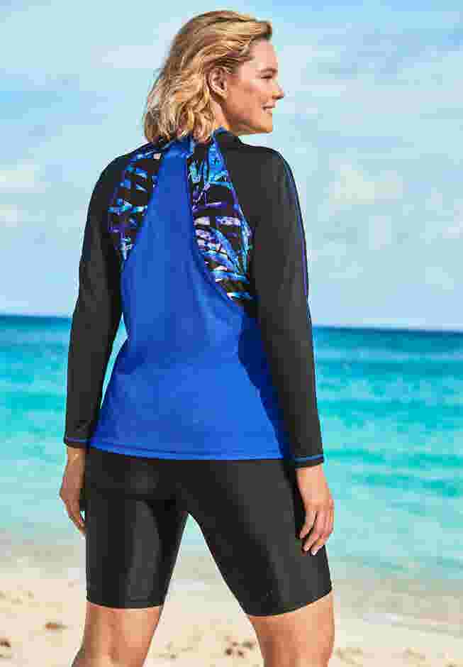 Chlorine Resistant Long-Sleeve Colorblock Swim Tee image number 1