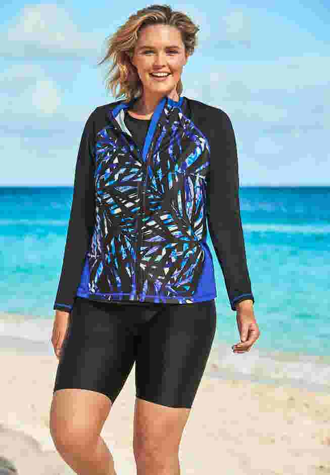 Chlorine Resistant Long-Sleeve Colorblock Swim Tee image number 0