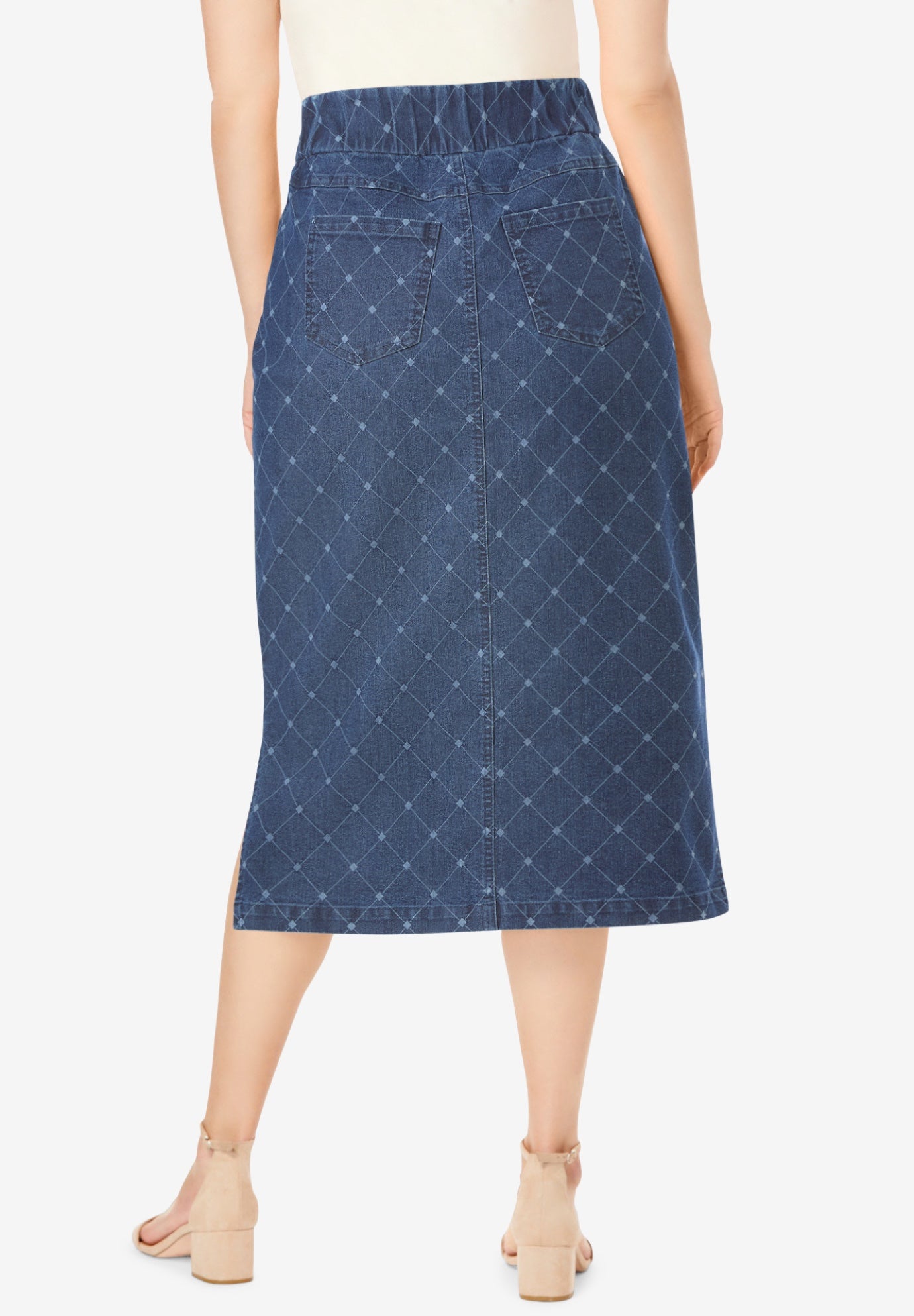 Comfort Waist Stretch Denim Midi Skirt image number 1