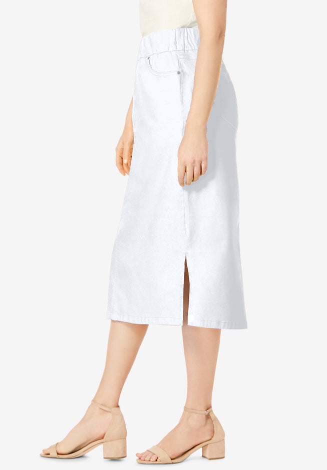 Comfort Waist Stretch Denim Midi Skirt image number 2