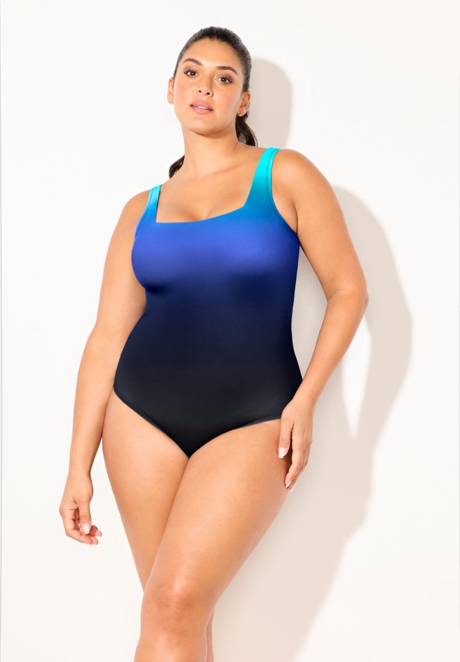 Chlorine Resistant Square Neck Tummy Control One Piece Swimsuit image number 3