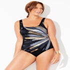 Chlorine Resistant Square Neck Tummy Control One Piece Swimsuit image number null