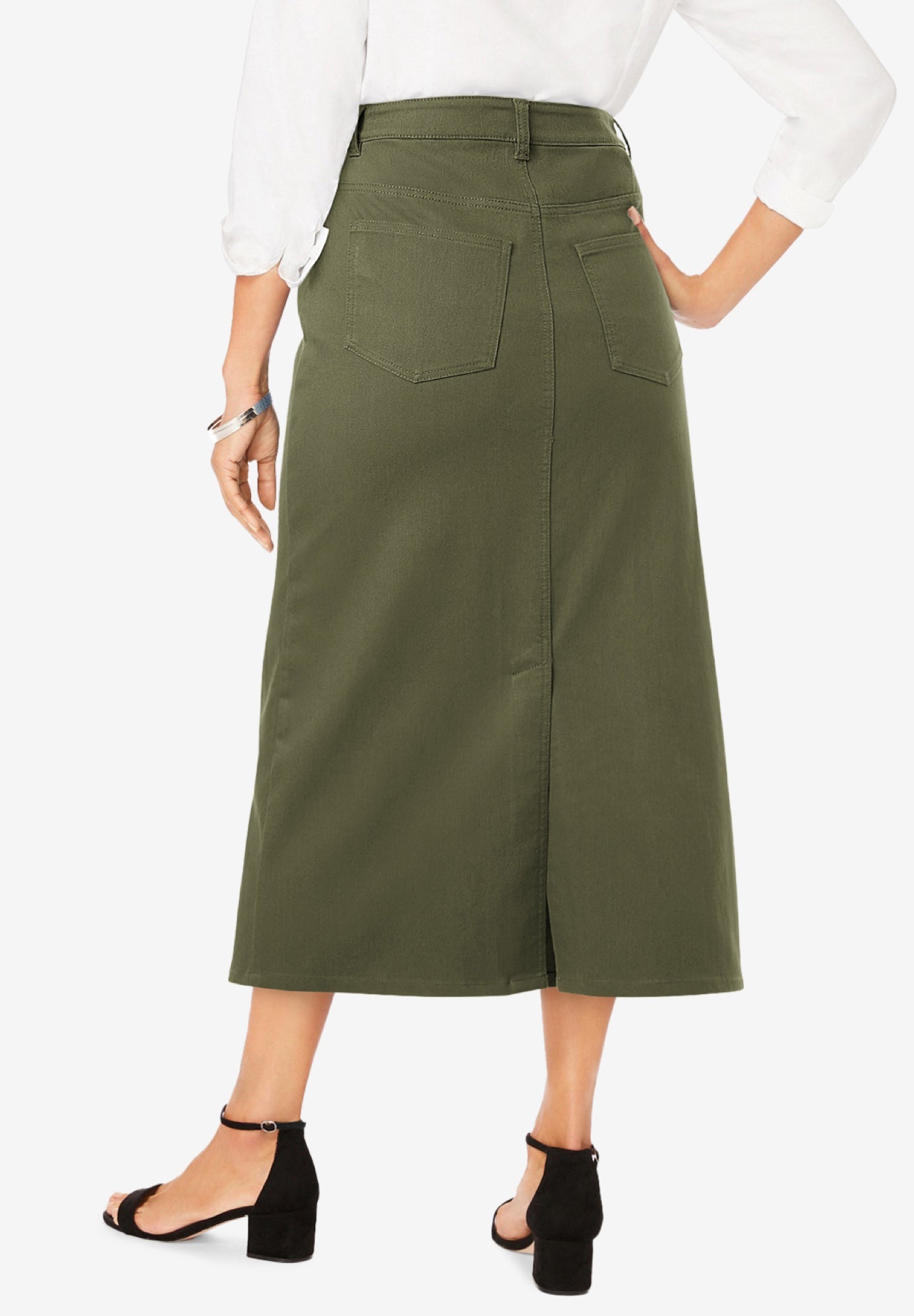 True Fit Stretch Denim Midi Skirt image number 1