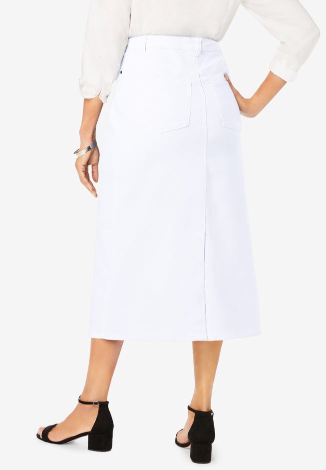 True Fit Stretch Denim Midi Skirt image number 1