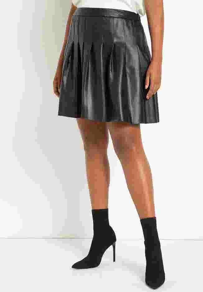 Vegan Faux Leather Pleated Skirt image number 1