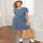 100% Cotton Cinched-Waist Drawstring Midi Dress image number null