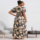 Stretch Knit Fit And Flare Elbow-Length Sleeve Tie-Back Maxi Dress image number null