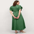 Stretch Knit Fit And Flare Elbow-Length Sleeve Tie-Back Maxi Dress image number null