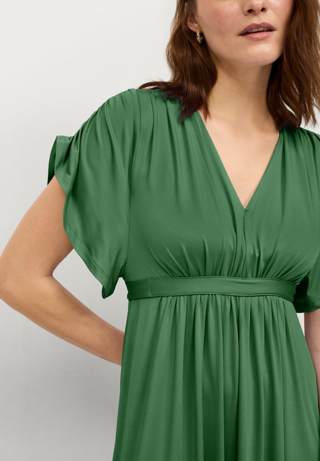 Stretch Knit Fit And Flare Elbow-Length Sleeve Tie-Back Maxi Dress image number 2