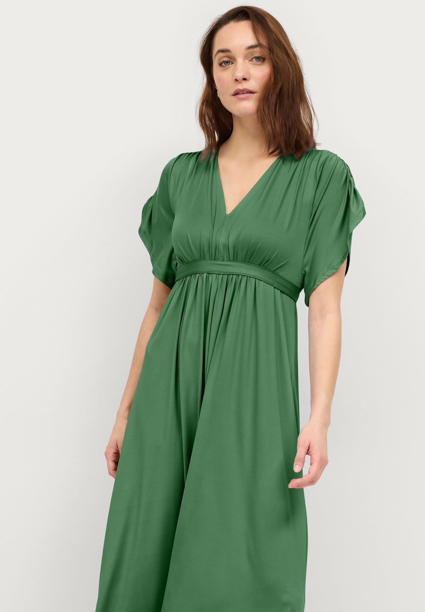 Stretch Knit Fit And Flare Elbow-Length Sleeve Tie-Back Maxi Dress image number 4