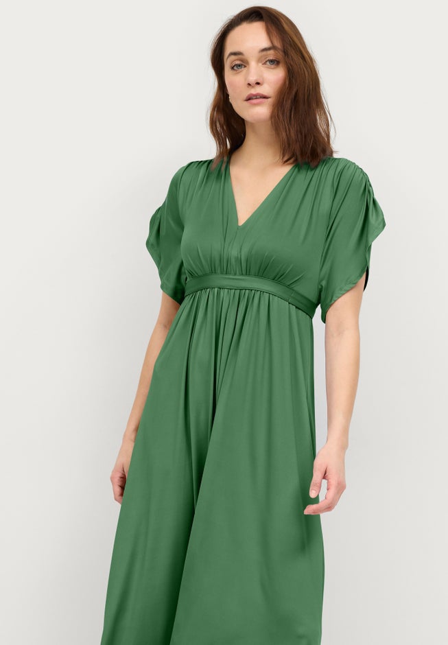 Stretch Knit Fit And Flare Elbow-Length Sleeve Tie-Back Maxi Dress image number 4