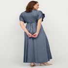Stretch Knit Fit And Flare Elbow-Length Sleeve Tie-Back Maxi Dress image number null