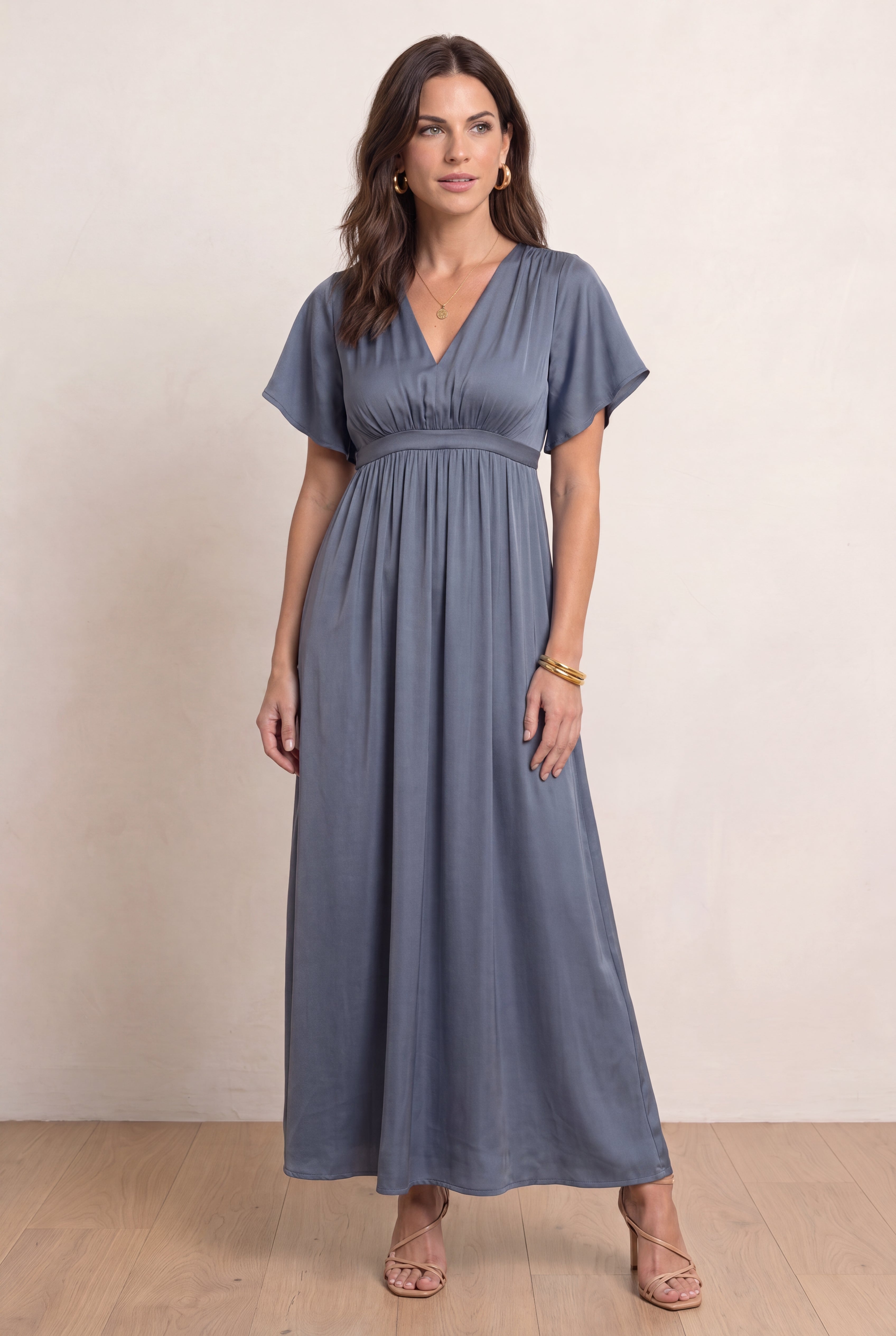 Stretch Knit Fit And Flare Elbow-Length Sleeve Tie-Back Maxi Dress image number 0
