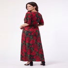 Stretch Knit Fit And Flare Elbow-Length Sleeve Tie-Back Maxi Dress image number 1