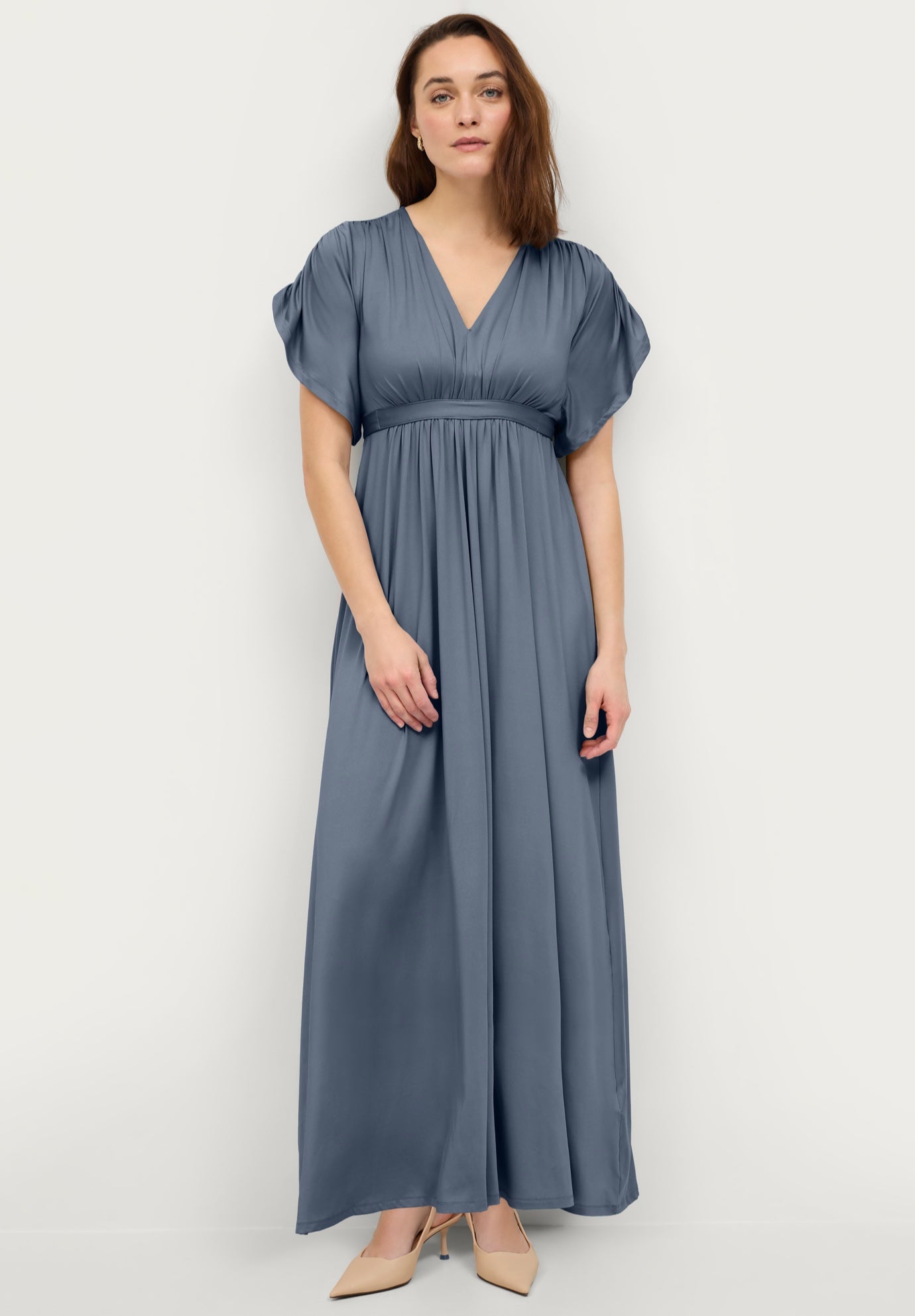 Stretch Knit Fit And Flare Elbow-Length Sleeve Tie-Back Maxi Dress image number 0
