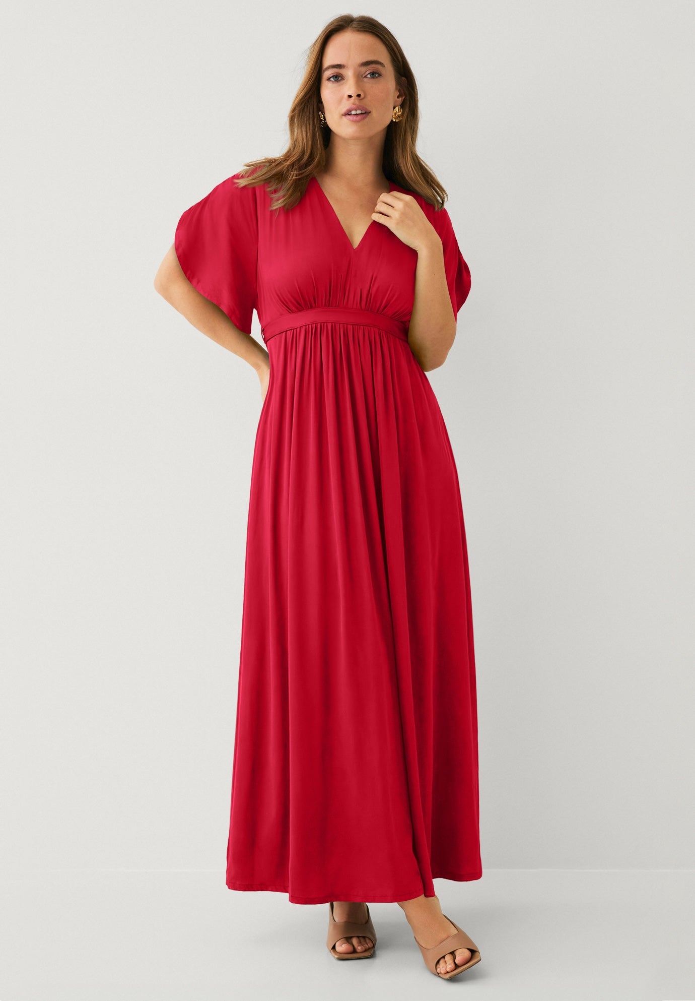 Stretch Knit Fit And Flare Elbow-Length Sleeve Tie-Back Maxi Dress image number 0