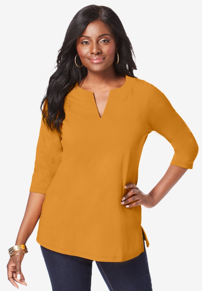 Stretch Cotton Notch Neck Tunic image number 0
