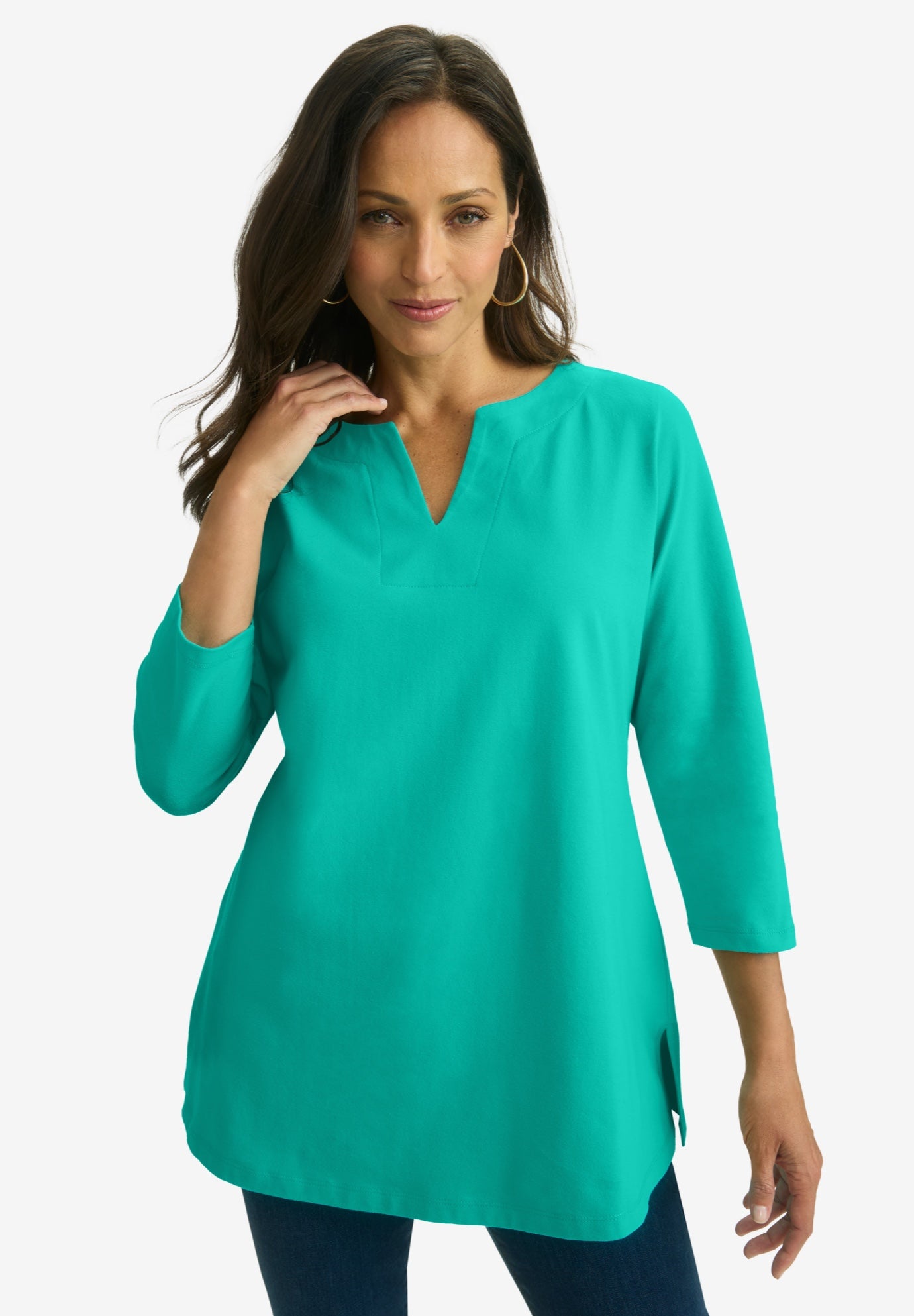 Stretch Cotton Notch Neck Tunic image number 0
