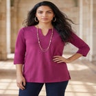 Stretch Cotton Notch Neck Tunic image number null