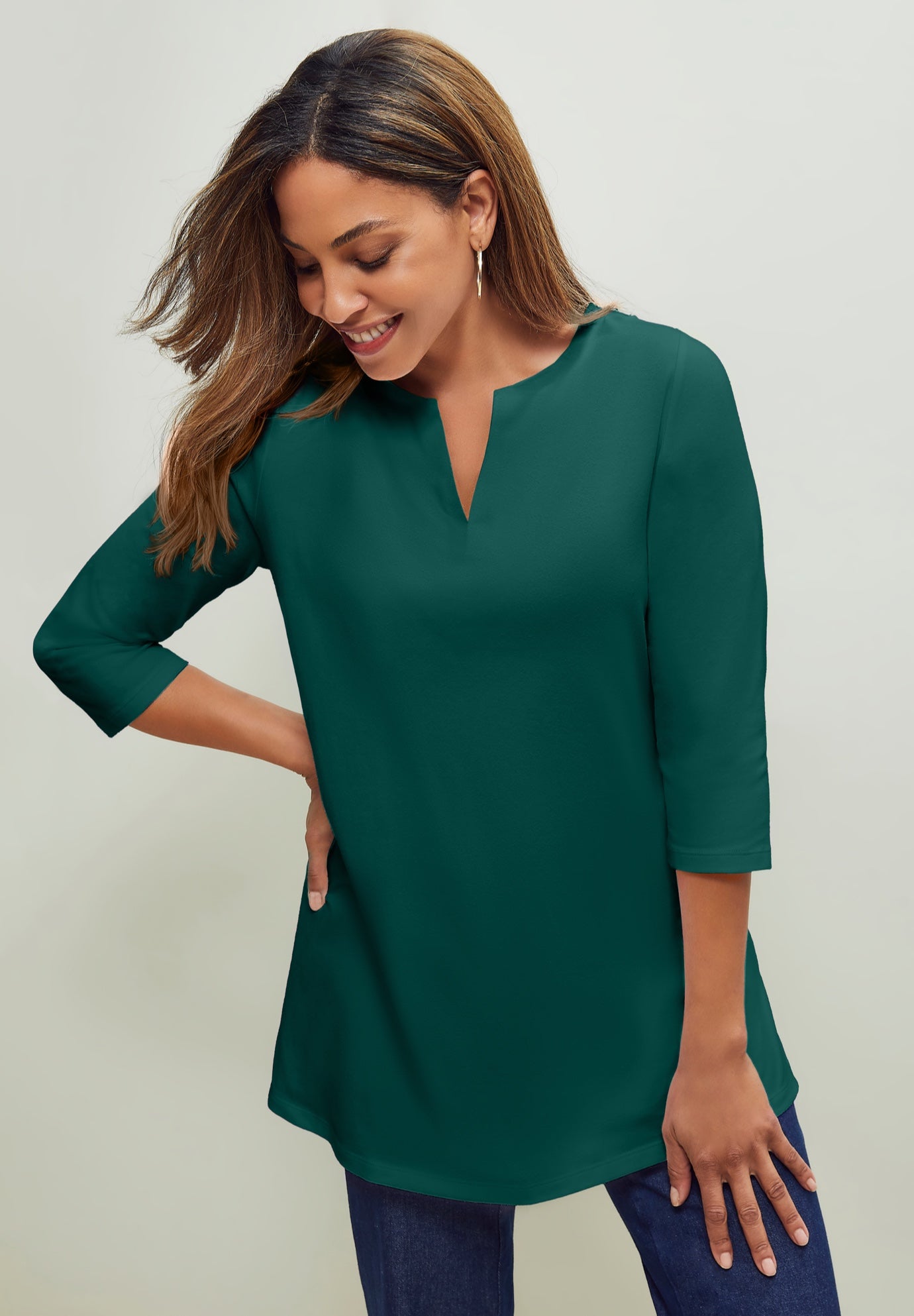 Stretch Cotton Notch Neck Tunic image number 0