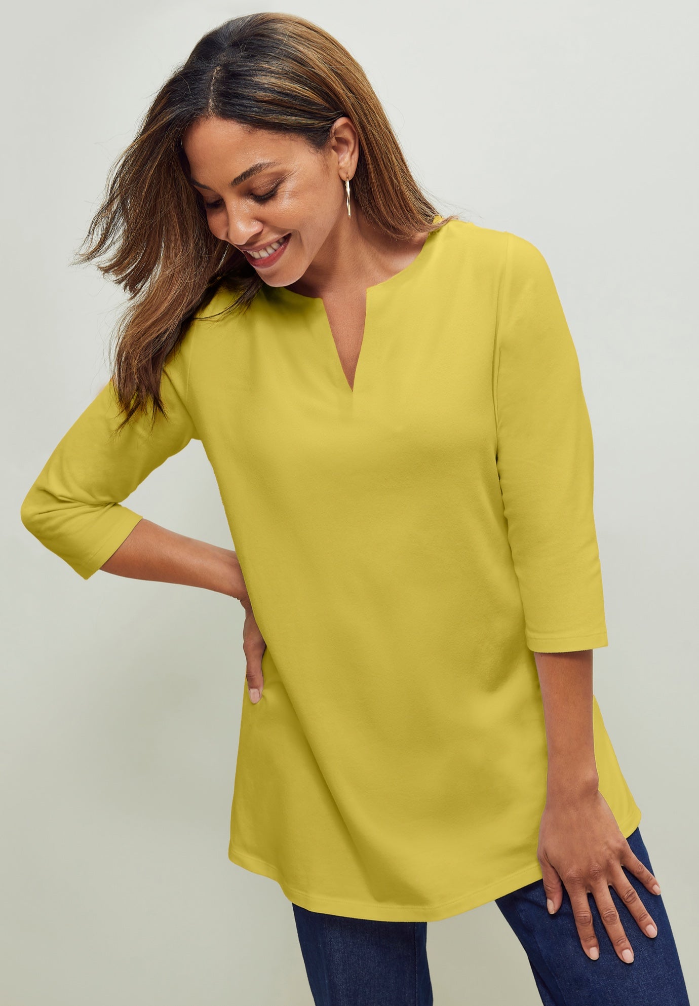 Stretch Cotton Notch Neck Tunic image number 0