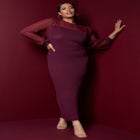 Chiffon-Paneled Midi Sweater Dress image number null