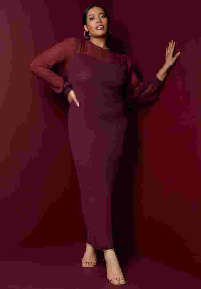 Chiffon-Paneled Midi Sweater Dress image number 0
