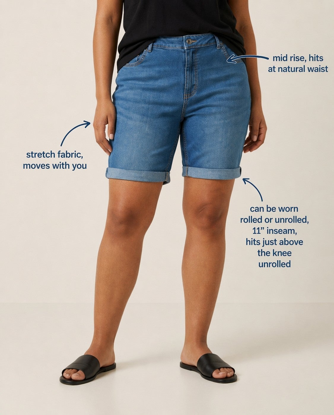 Mid-Rise Stretch Denim Bermuda Shorts image number 2
