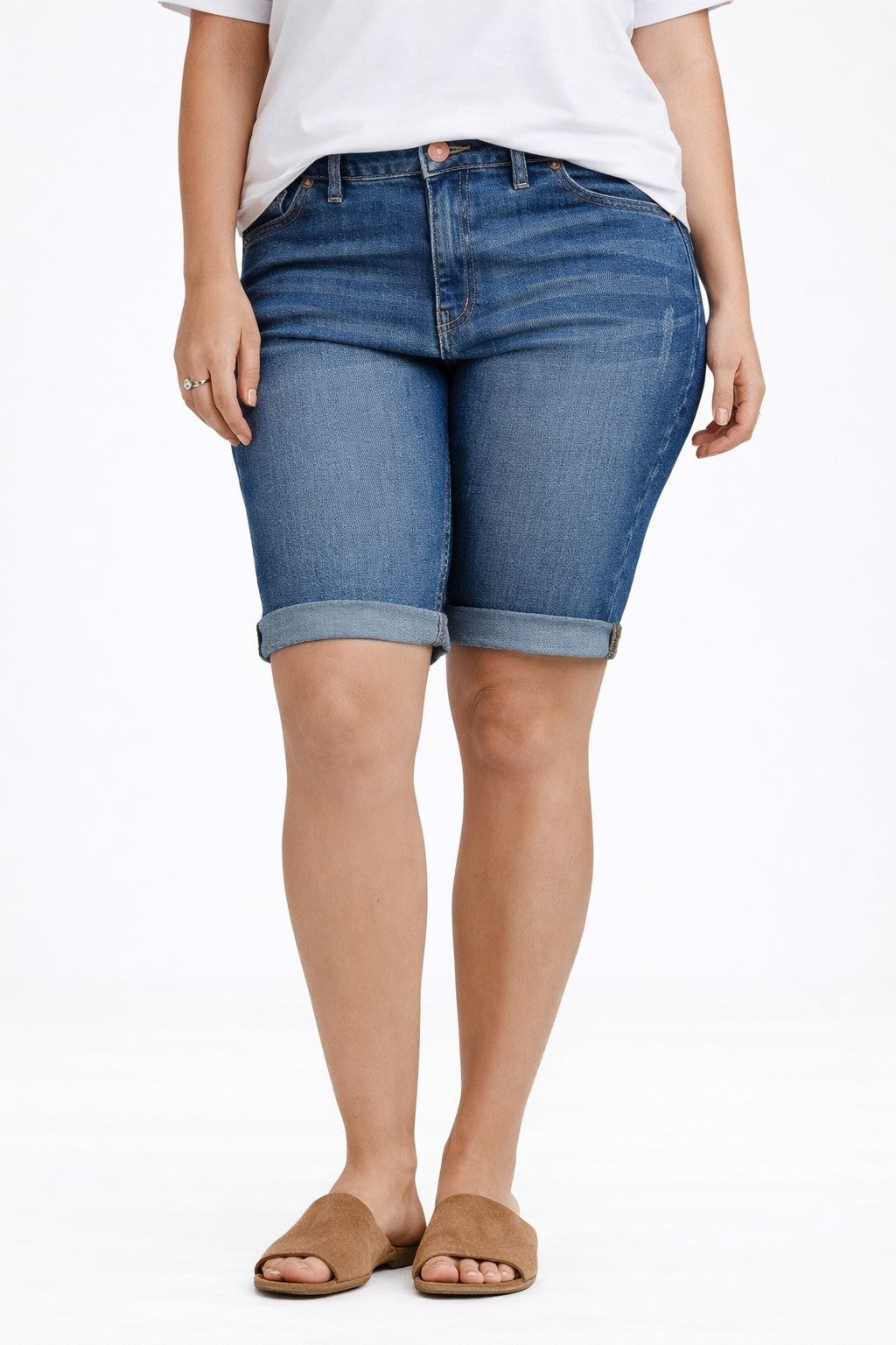 Mid-Rise Stretch Denim Bermuda Shorts image number 0