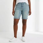 Mid-Rise Stretch Denim Bermuda Shorts image number null