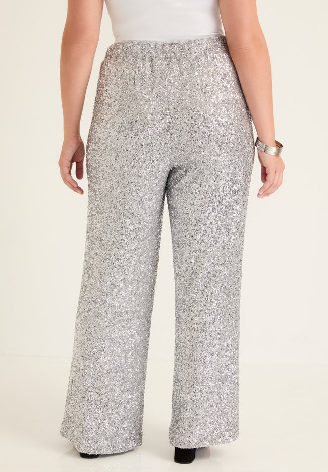 Curvie Fit Sequin Wide-Leg Pants image number 1
