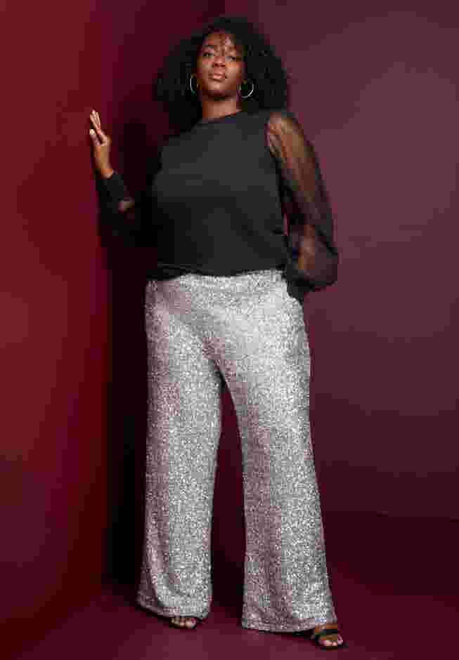 Curvie Fit Sequin Wide-Leg Pants image number 0