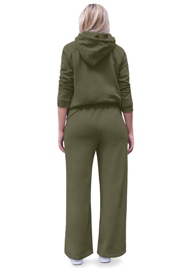 Wide Leg Fleece Sweatpant With Drawstring Waist image number 1