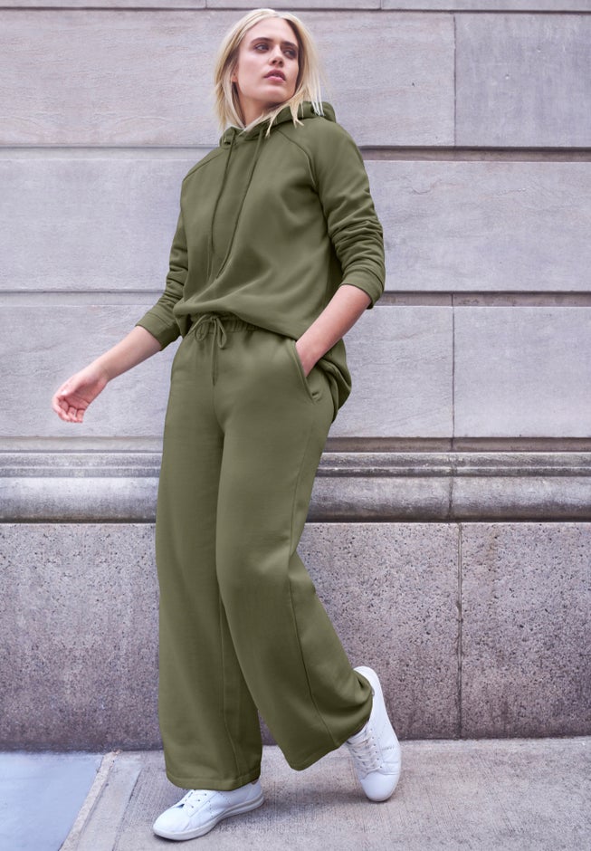 Wide Leg Fleece Sweatpant With Drawstring Waist image number 0