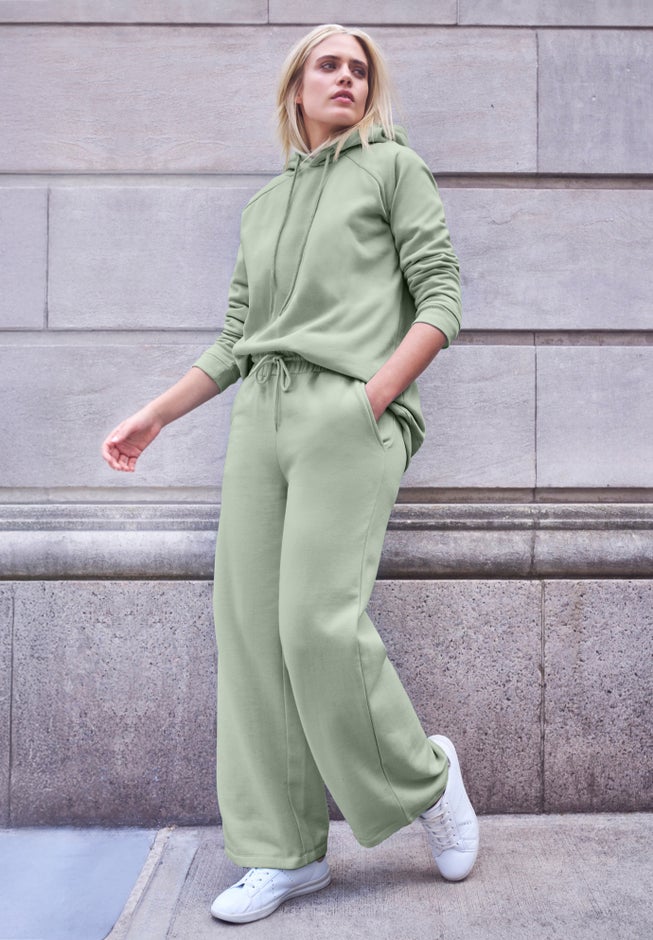 Wide Leg Fleece Sweatpant With Drawstring Waist image number 0