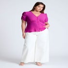 Shirred Sleeve Top With Buttons image number null