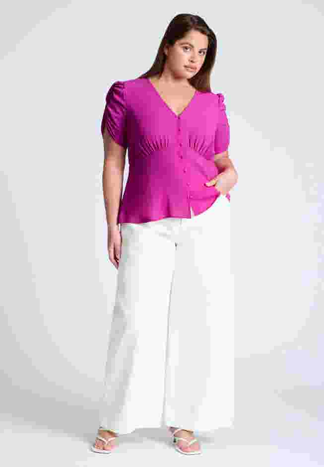 Shirred Sleeve Top With Buttons image number 2