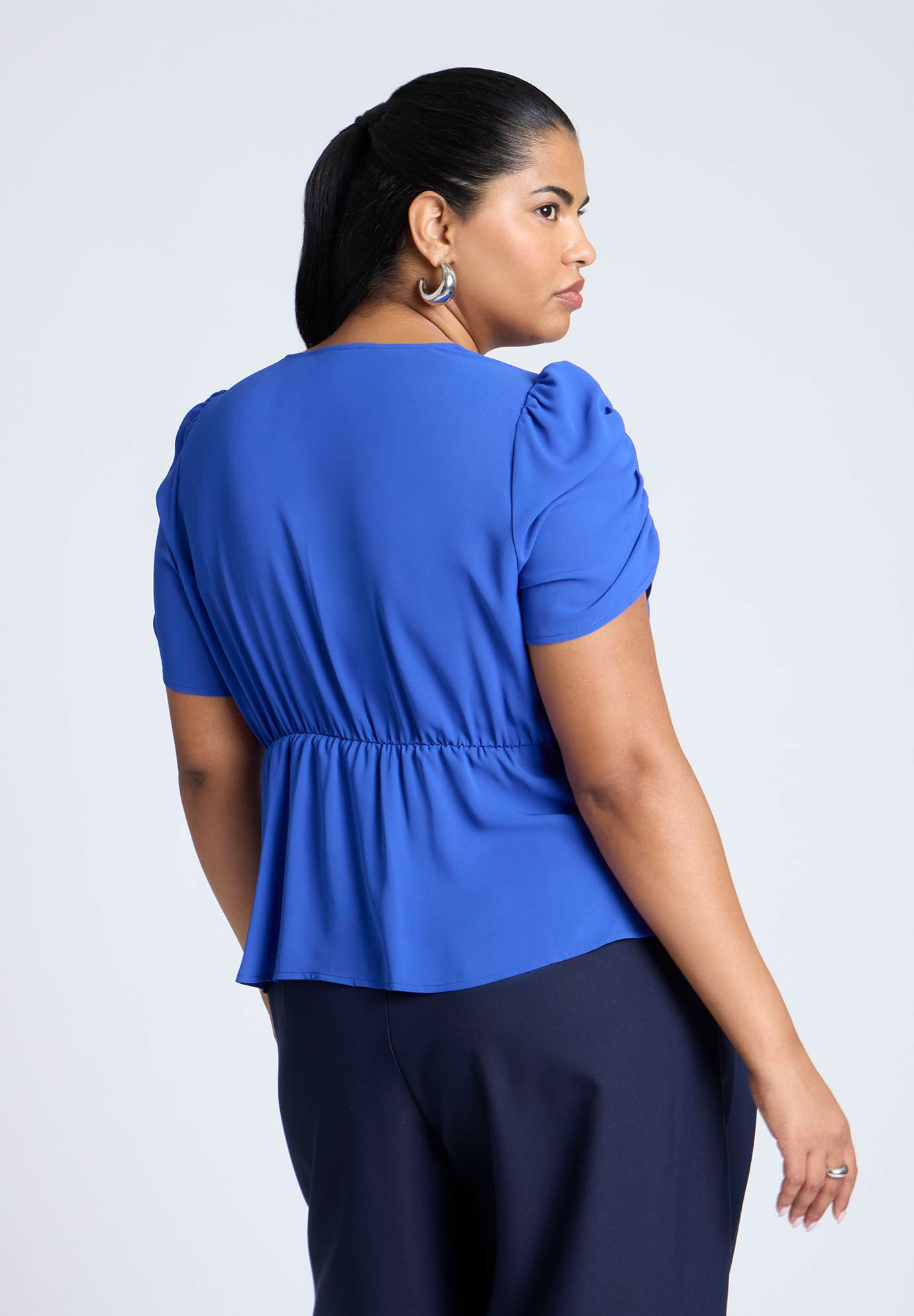 Shirred Sleeve Top With Buttons image number 1