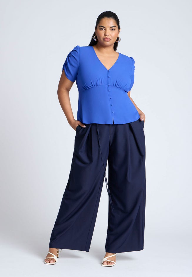 Shirred Sleeve Top With Buttons image number 2