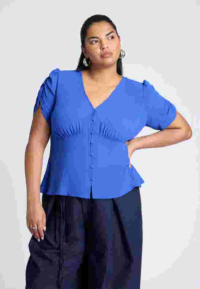 Shirred Sleeve Top With Buttons image number 0