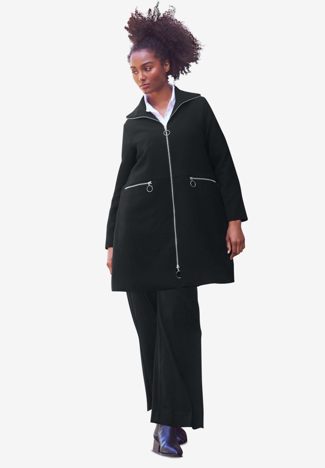 Zip-Front A-Line Coat With Back Inverted Pleat image number 2