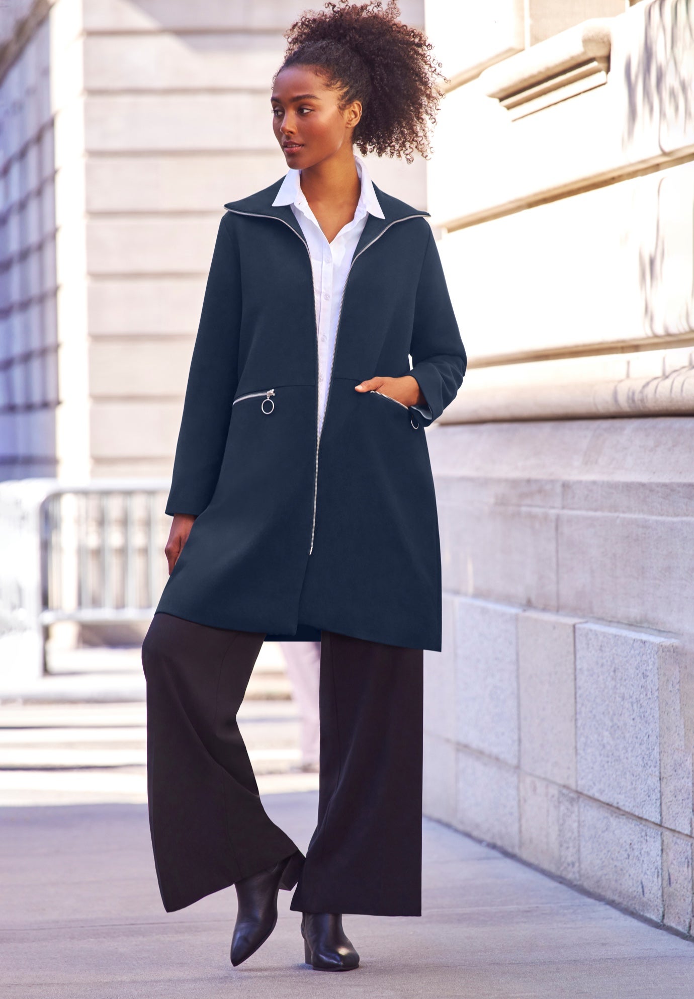 Zip-Front A-Line Coat With Back Inverted Pleat image number 0