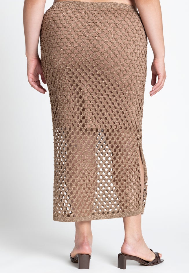 Metallic Open Knit Midi Skirt image number null