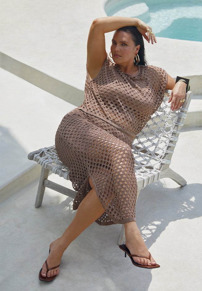 Metallic Open Knit Midi Skirt image number null