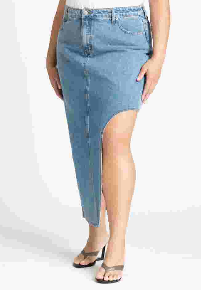 High Low Asym Hem Denim Skirt image number 1