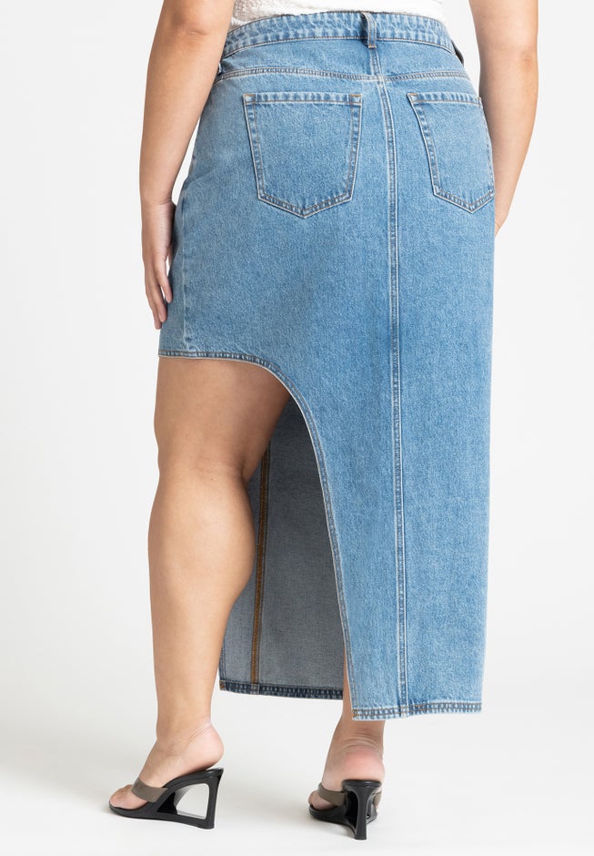 High Low Asym Hem Denim Skirt image number null