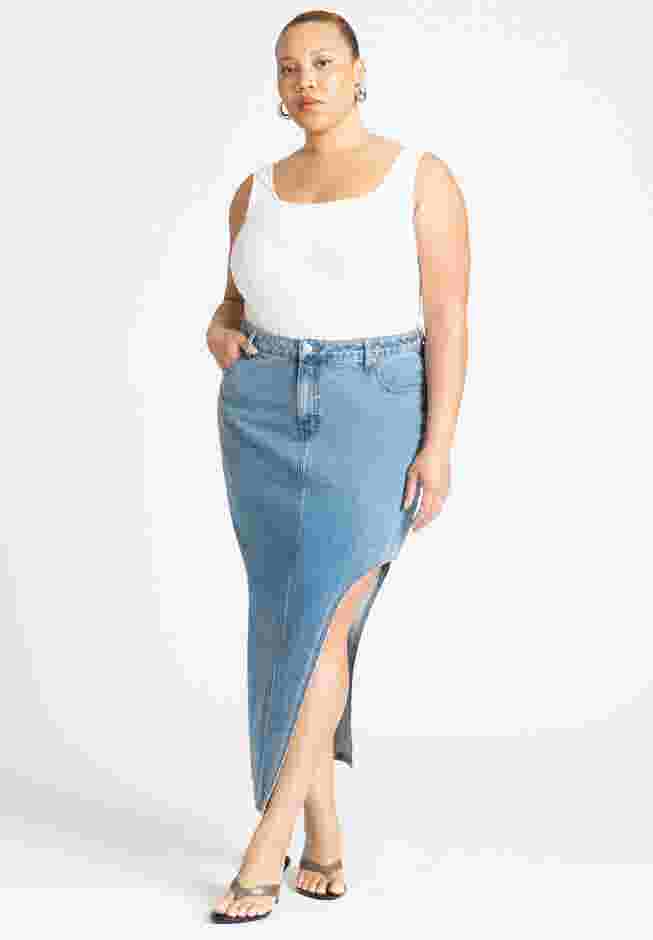 High Low Asym Hem Denim Skirt image number 0