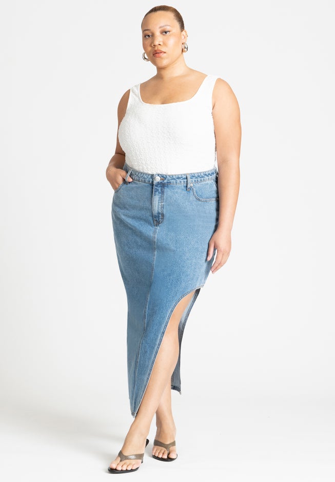 High Low Asym Hem Denim Skirt image number null