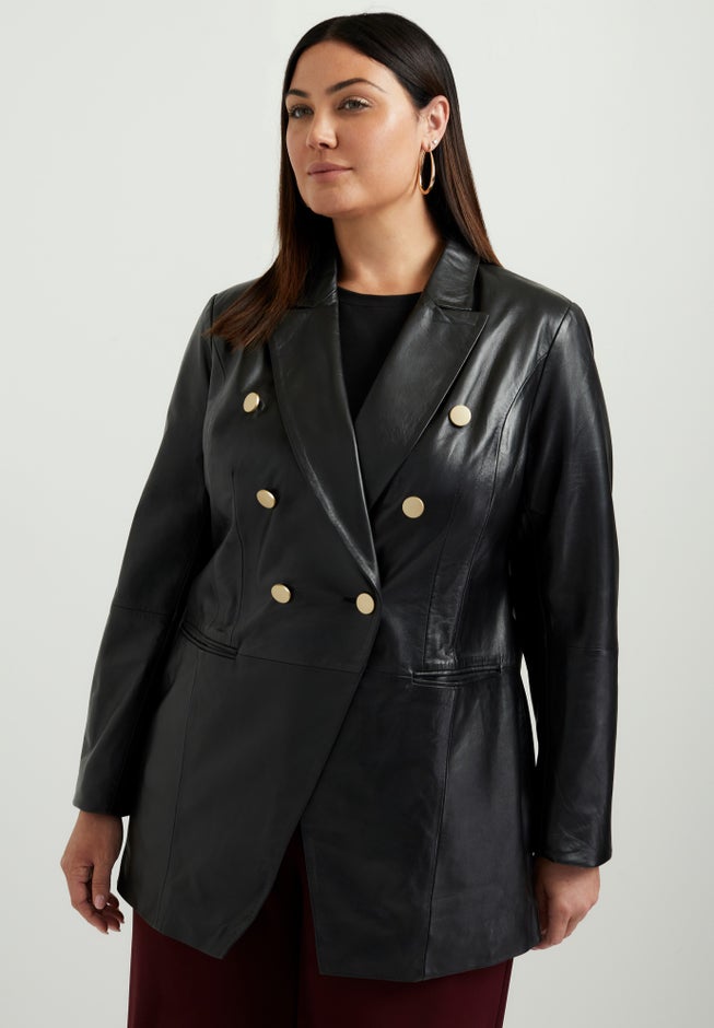 Leather Double-Breasted Blazer image number 0