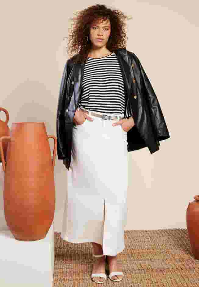 Front-Slit Denim Midi Skirt image number 0